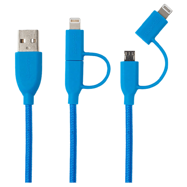 Duo Type A to Lightning, Micro USB 3.3 Feet (1M) 2-in-1 Cable (Tangle-free Design, Blue)