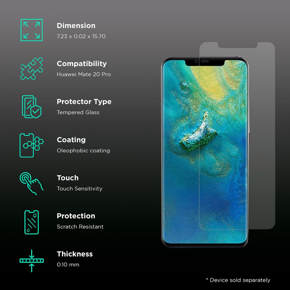 Kurve Primo 3D Screen Protector for Huawei Mate 20 Pro (Fingerprint Resistant) - Image 3