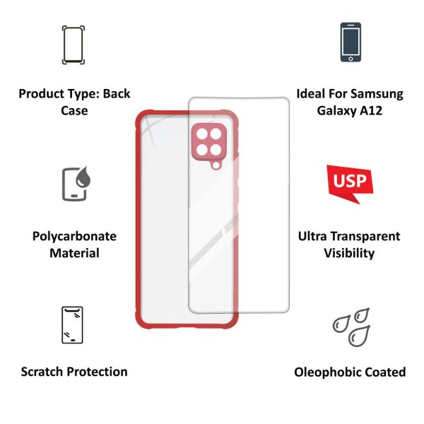 Hybrid Screen Protector & Polycarbonate Back Cover Combo for SAMSUNG Galaxy A12 (Scratch Protection, Red)