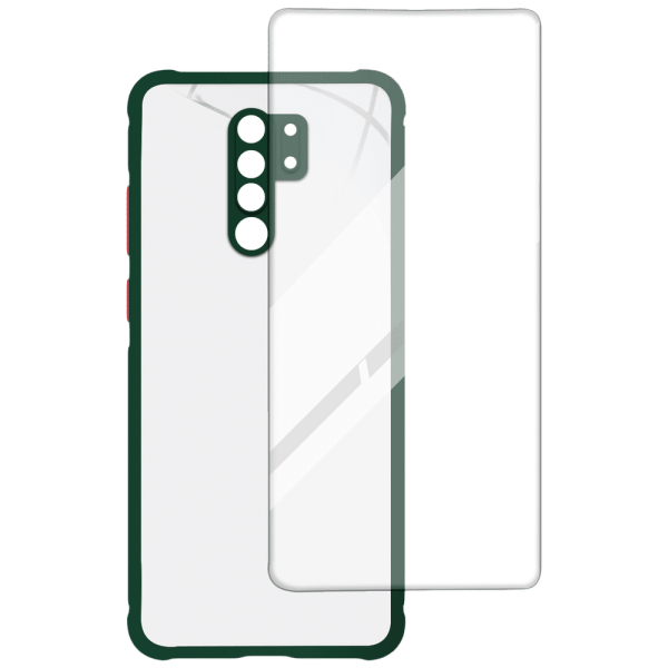 Hybrid Screen Protector & Polycarbonate Back Cover Combo for Xiaomi Redmi 9 Prime (Anti Scratch Design, Dark Green)