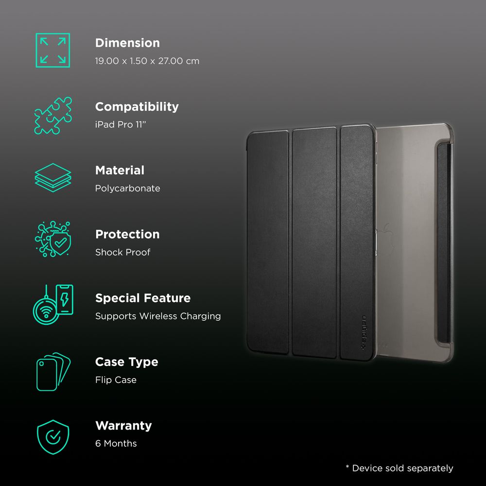 Smart Fold Polycarbonate, Polyurethane Leather Flip Cover for Apple iPad Pro 11 Inch (Wireless Charging Compatible, Black) - Image 2