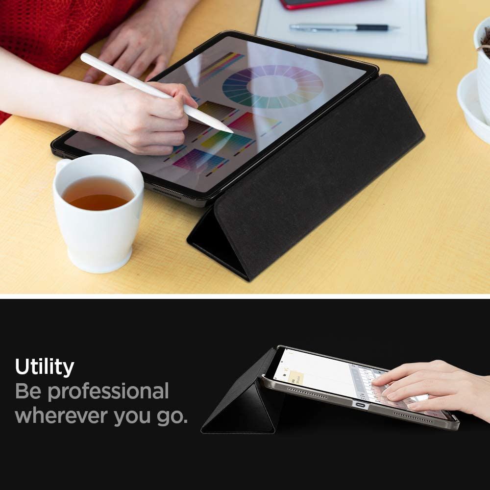 Smart Fold Hard Polyurethane Leather & Polycarbonate Back Cover for Apple iPad Pro 11 Inch (2018/2020) (Magnetic Closure, Black) - Image 18