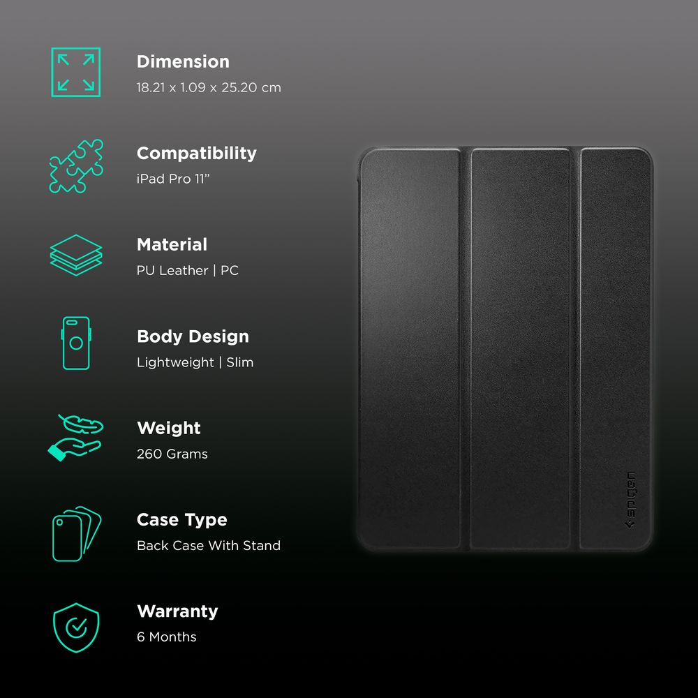 Smart Fold Hard Polyurethane Leather & Polycarbonate Back Cover for Apple iPad Pro 11 Inch (2018/2020) (Magnetic Closure, Black) - Image 2