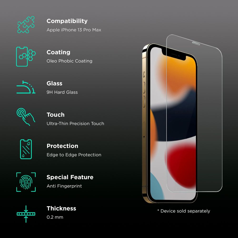 Tempered Glass for Apple iPhone 13 Pro Max (Antibacterial Glass) - Image 3