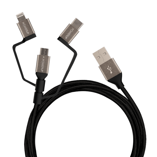 Type A to Type C, Micro USB, Lightning 4.9 Feet (1.5M) 3-in-1 Cable (Anodised Aluminium Head, Black)