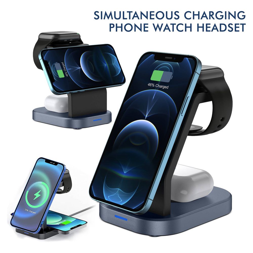 23W 3-in-1 Wireless Charger for iWatch Series 7, 6, 5, 4, 3, 2, 1, AirPods & iPhone (Multi-Layer Protection, Black) - Image 11