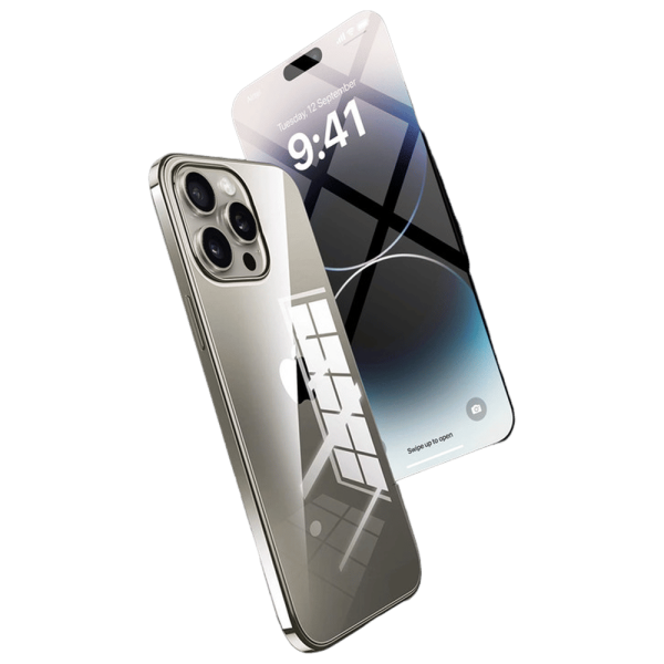 2IN1 Tempered Glass & Silicon Back Cover Combo for iPhone 15 Pro (Anti-Scratch Design, Clear)