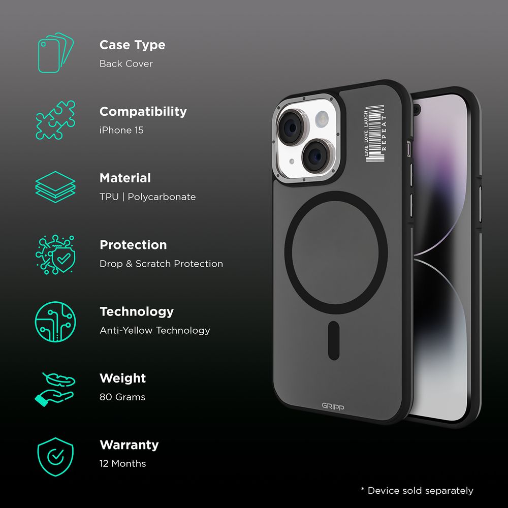 Raigor Hard & Soft Polycarbonate & Thermoplastic Elastomer Back Cover for Apple iPhone 15 (MagSafe Compatible, Black) - Image 2