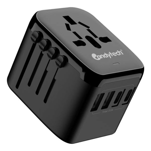 4 Plugs 150 Countries Travel Adapter (Double Fuse, Black)