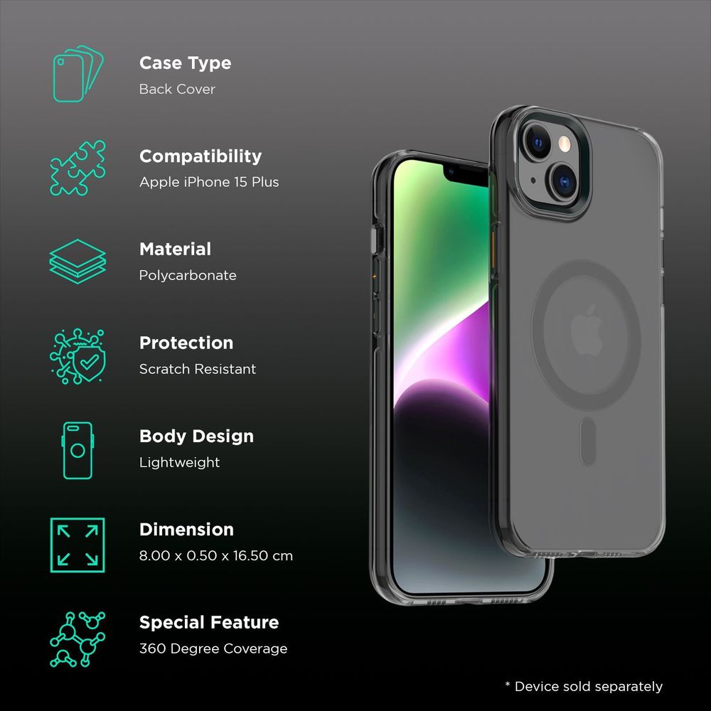 Crystal Pro Snap Hard Polycarbonate Back Case for Apple iPhone 15 Plus (Supports Wireless Charging, Black) - Image 2