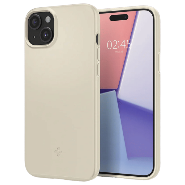 Thin Fit Polycarbonate Back Case for iPhone 15 Plus (Air Cushion Technology, Mute Beige)
