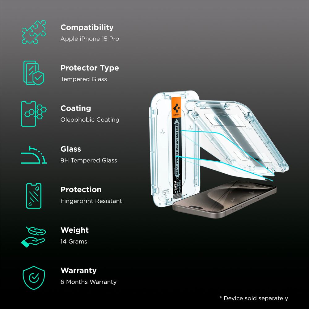 Tempered Glass for Apple iPhone 15 Pro (Sensor Protected) - Image 3
