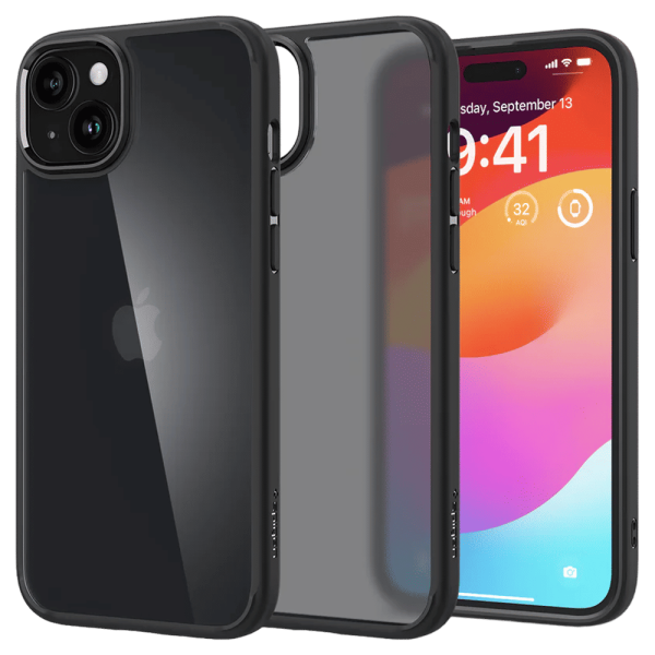 Ultra Hybrid TPU and Polycarbonate Back Cover for Apple iPhone 15 (Supports Wireless Charging, Frost Black)