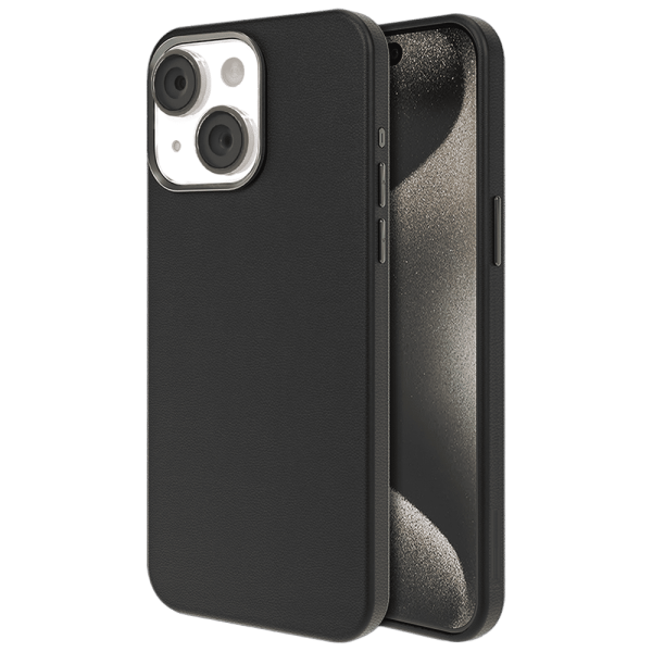 Hard Leather Back Cover for Apple iPhone 15 (MagSafe Compatible, Black)