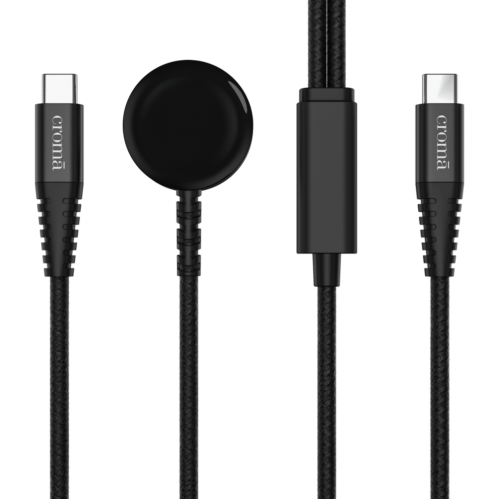 Type C to Type C & Wireless Charging Pad 3.9 Feet (1.2M) 2-in-1 Cable (For Apple Watch, Black) - Image 3
