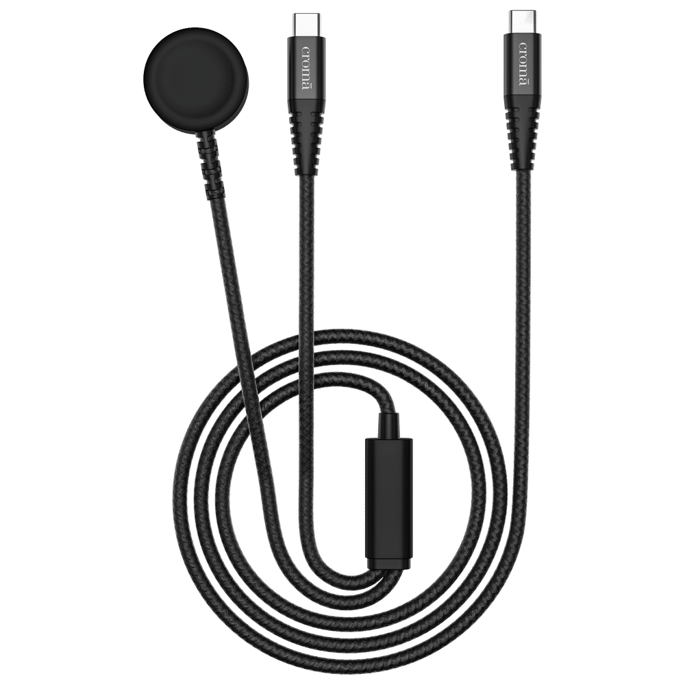 Type C to Type C & Wireless Charging Pad 3.9 Feet (1.2M) 2-in-1 Cable (For Apple Watch, Black)