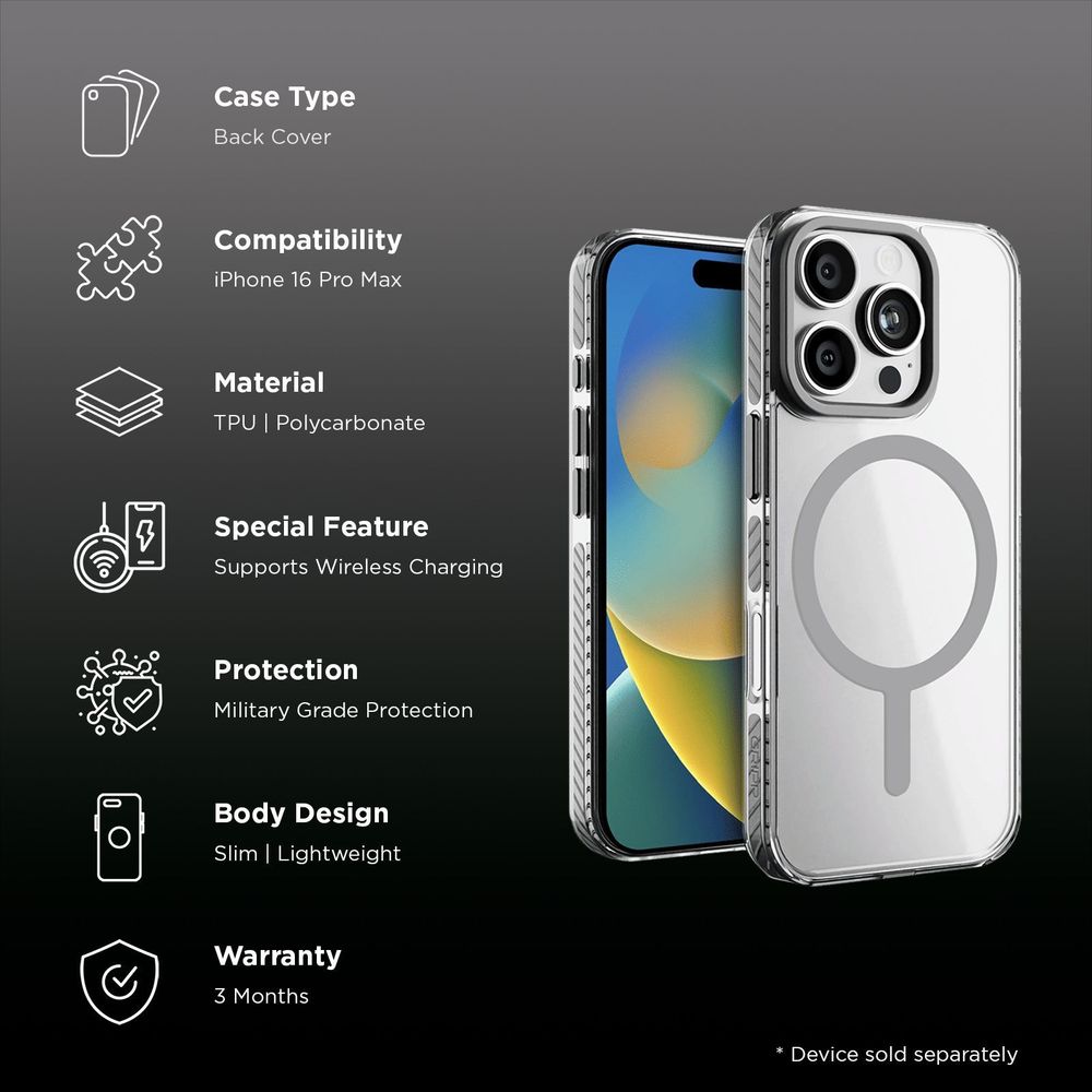 Combat Hard TPU & Polycarbonate Back Cover for Apple iPhone 16 Pro Max (MagSafe Compatible, Grey) - Image 2