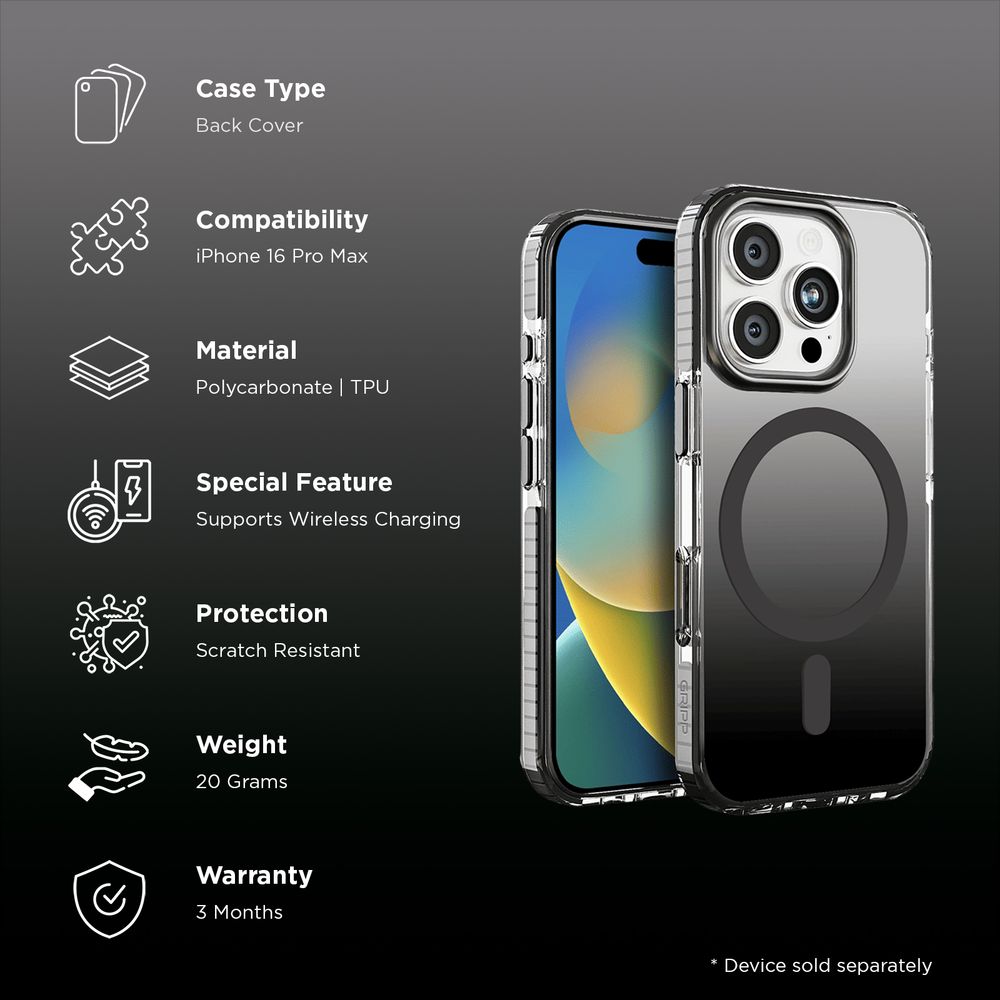 Dusk TPU & Polycarbonate Back Cover for Apple iPhone 16 Pro Max (MagSafe Compatible, Black) - Image 2