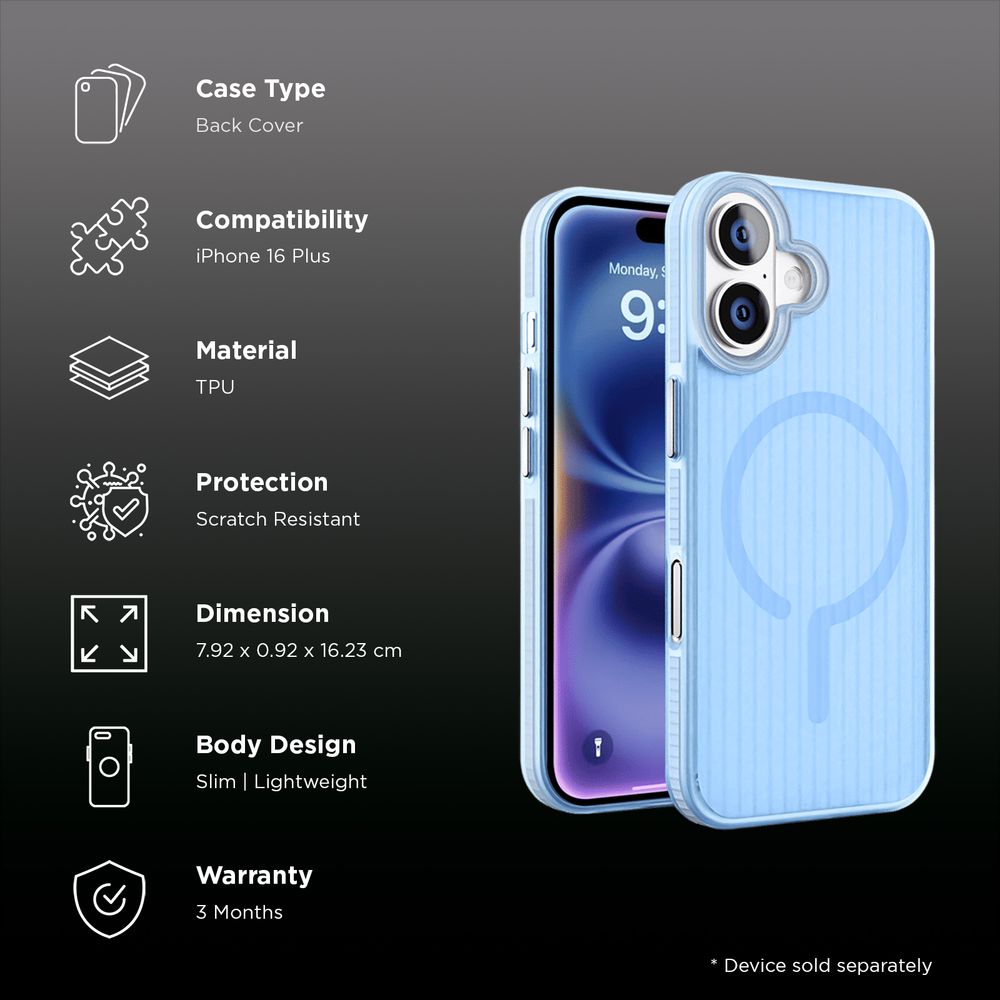 Slimfit TPU Back Cover for Apple iPhone 16 Plus (MagSafe Charging Support, Blue) - Image 2