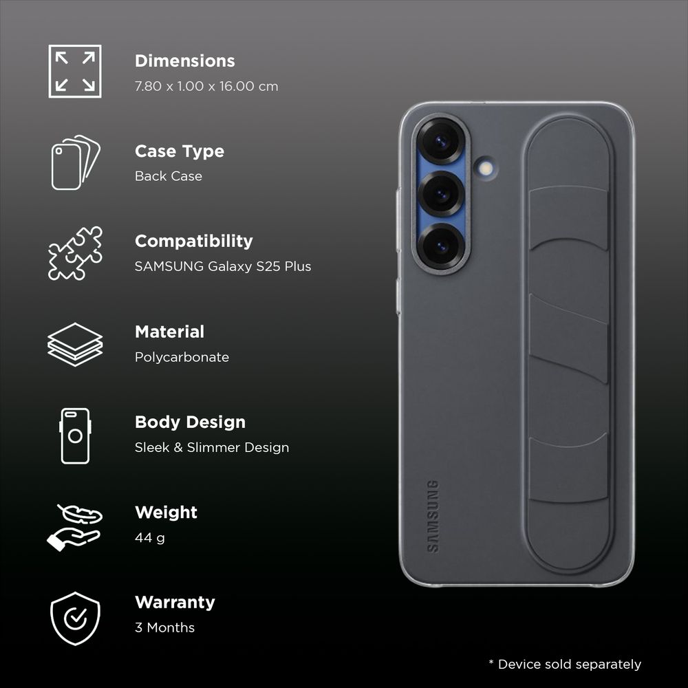 Polycarbonate Standing Grip Case for SAMSUNG Galaxy S25 Plus (Ul Certified, Black) - Image 3