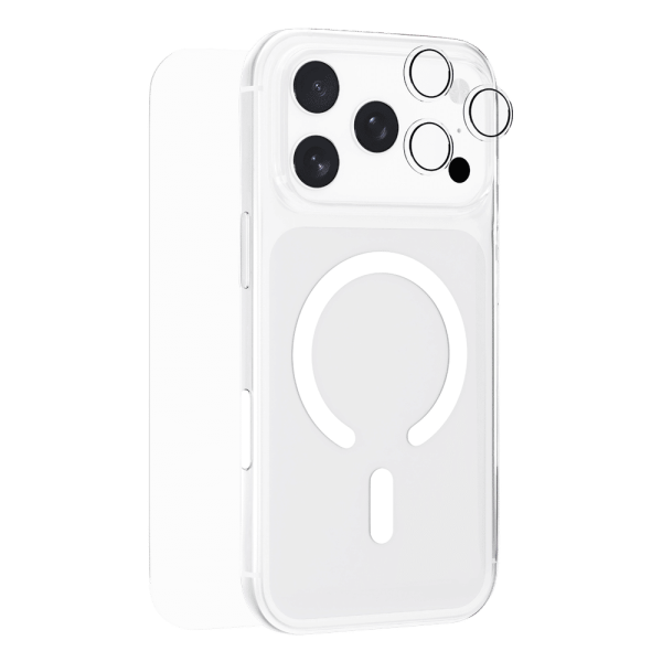 TPU Back Cover, Tempered Glass & Lens Protector Combo for Apple iPhone 17 Pro Max (Magsafe Charging Compatible, Clear)