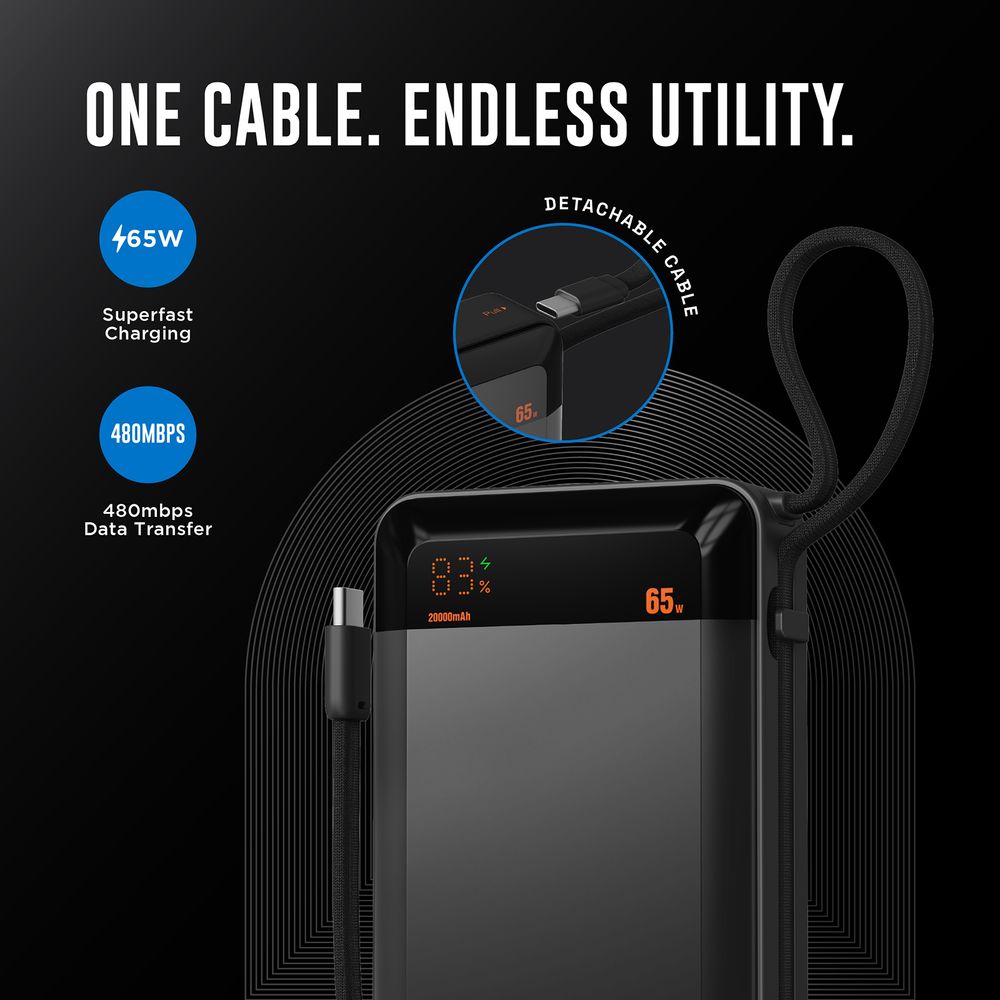 20000 mAh 65W Fast Charging Power Bank (2 Type C Port, 12 Layer Circuit Protection, Grey) - Image 9