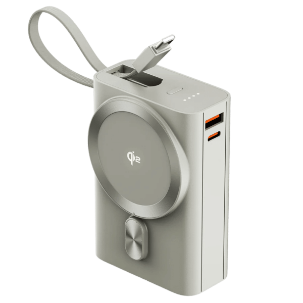 20000 mAh 35W Fast Charging Power Bank (1 Type A Port, 1 Type C Port, MagSafe Compatible, 1 Built-in Type-C Cable, Metallic Finish, SafeCharge Technology, Titanium)