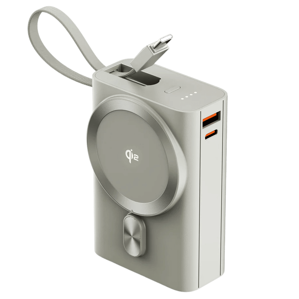 20000 mAh 35W Fast Charging Power Bank (1 Type A Port, 1 Type C Port, MagSafe Compatible, 1 Built-in Type-C Cable, Metallic Finish, SafeCharge Technology, Titanium)