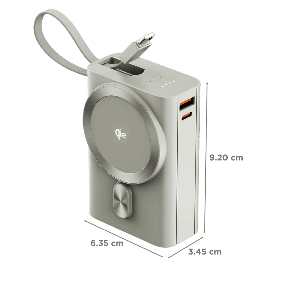20000 mAh 35W Fast Charging Power Bank (1 Type A Port, 1 Type C Port, MagSafe Compatible, 1 Built-in Type-C Cable, Metallic Finish, SafeCharge Technology, Titanium) - Image 2