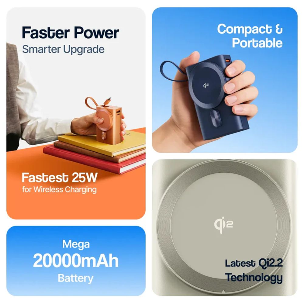 20000 mAh 35W Fast Charging Power Bank (1 Type A Port, 1 Type C Port, MagSafe Compatible, 1 Built-in Type-C Cable, Metallic Finish, SafeCharge Technology, Titanium) - Image 4