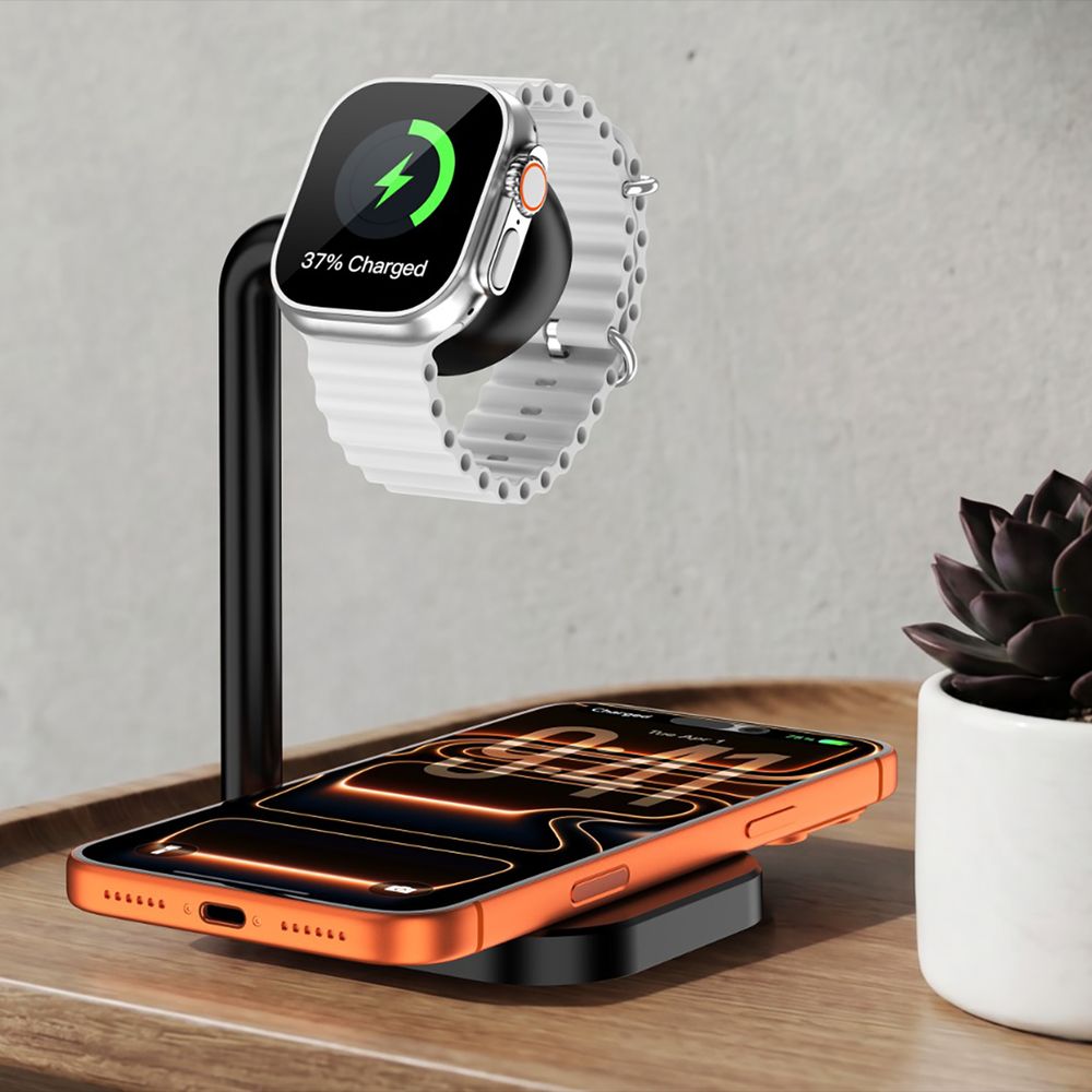 15W 3-in-1 Wireless Charger for Phones, TWS and iWatch (LED Charging Indicator, Black) - Image 6