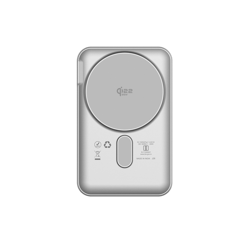 10000 mAh 35W Fast Charging Power Bank (1 Type C Port, Premium Aluminium Casing, MagSafe Compatible, Built-in Apple Watch Charger, Silver)
