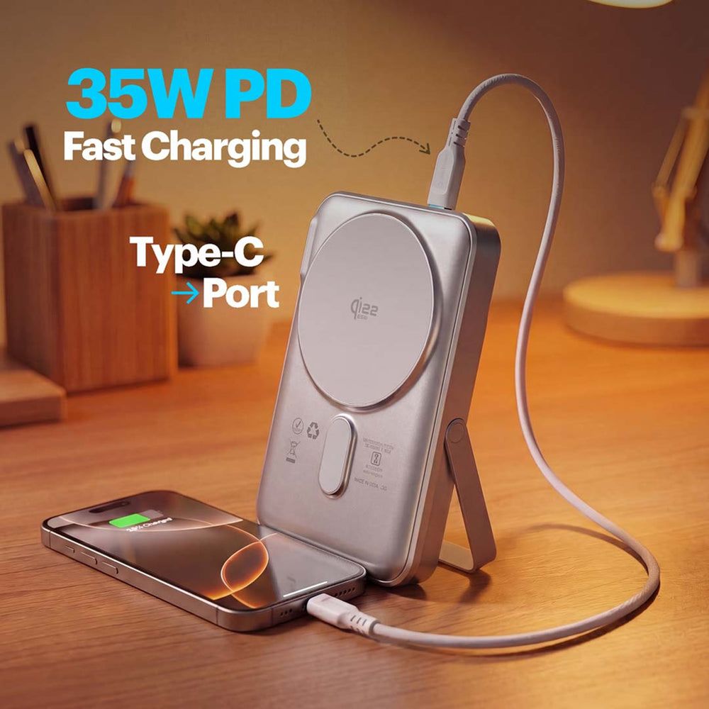 10000 mAh 35W Fast Charging Power Bank (1 Type C Port, Premium Aluminium Casing, MagSafe Compatible, Built-in Apple Watch Charger, Silver) - Image 10