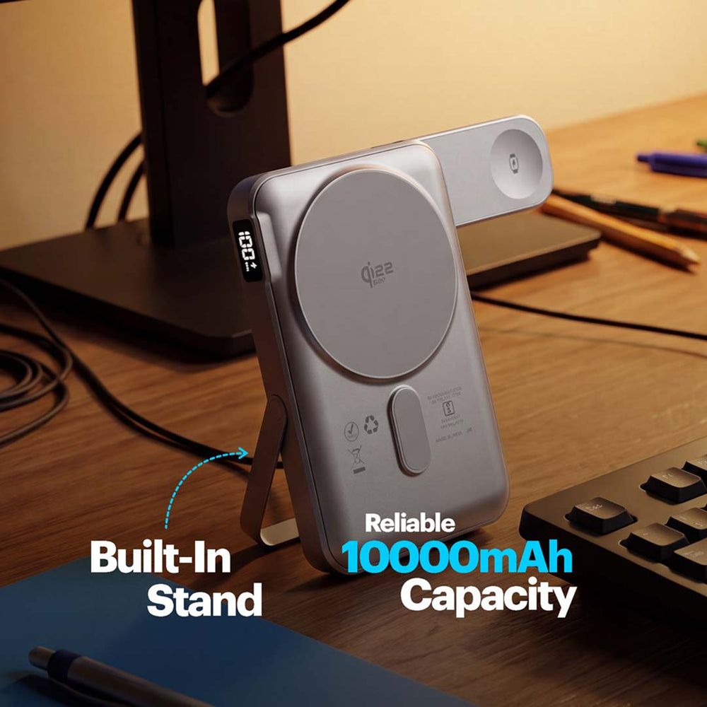 10000 mAh 35W Fast Charging Power Bank (1 Type C Port, Premium Aluminium Casing, MagSafe Compatible, Built-in Apple Watch Charger, Silver) - Image 16