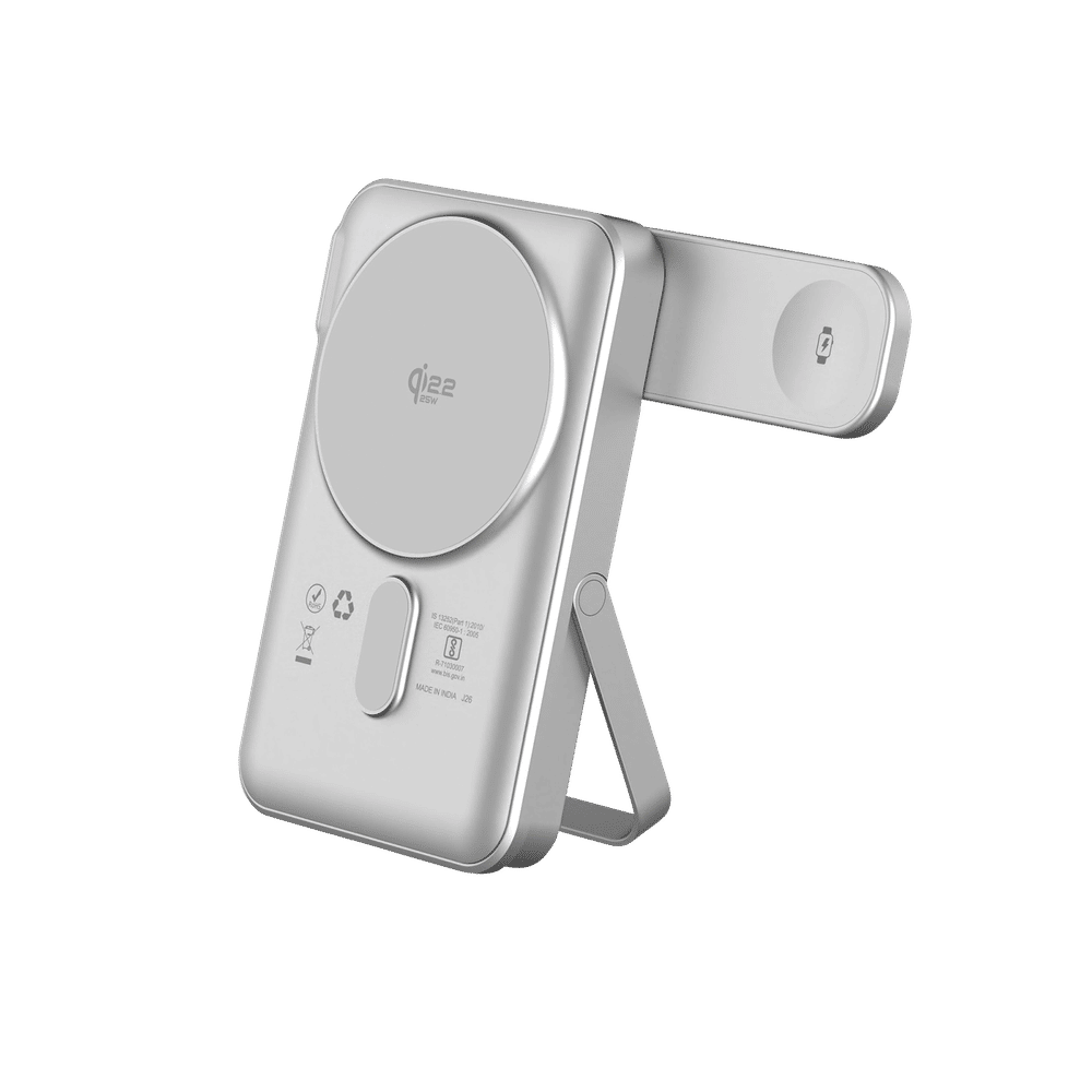 10000 mAh 35W Fast Charging Power Bank (1 Type C Port, Premium Aluminium Casing, MagSafe Compatible, Built-in Apple Watch Charger, Silver) - Image 3