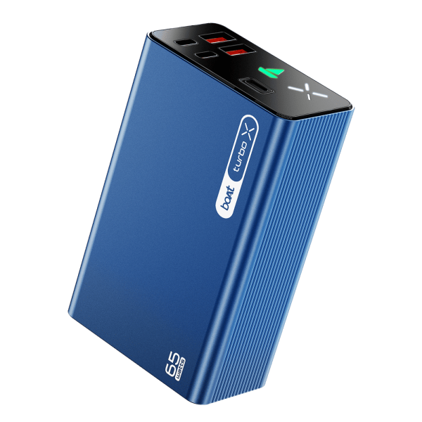 30000 mAh 65W Fast Charging Power Bank (2 Type A, 2 Type C Ports, LED Indicator, Navy Blue)