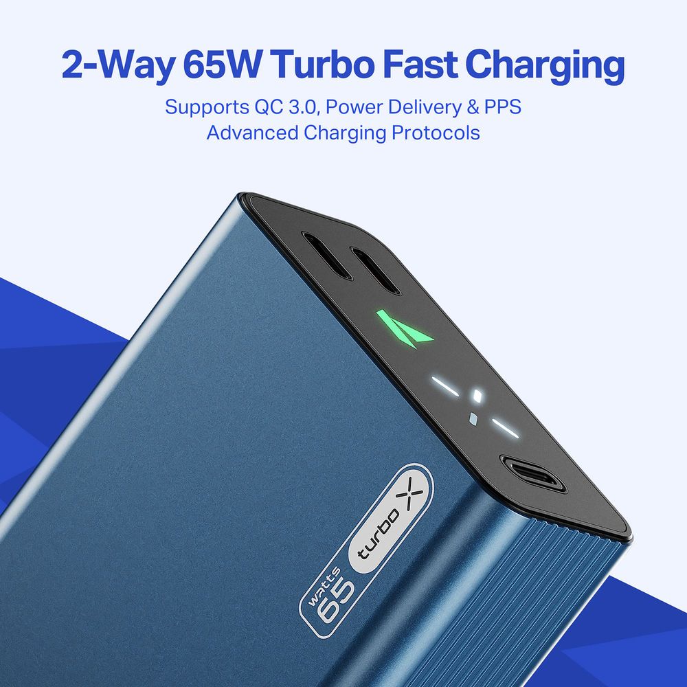 20000 mAh 65W Fast Charging Power Bank (2 Type C Ports, LED Indicator, Navy Blue) - Image 4