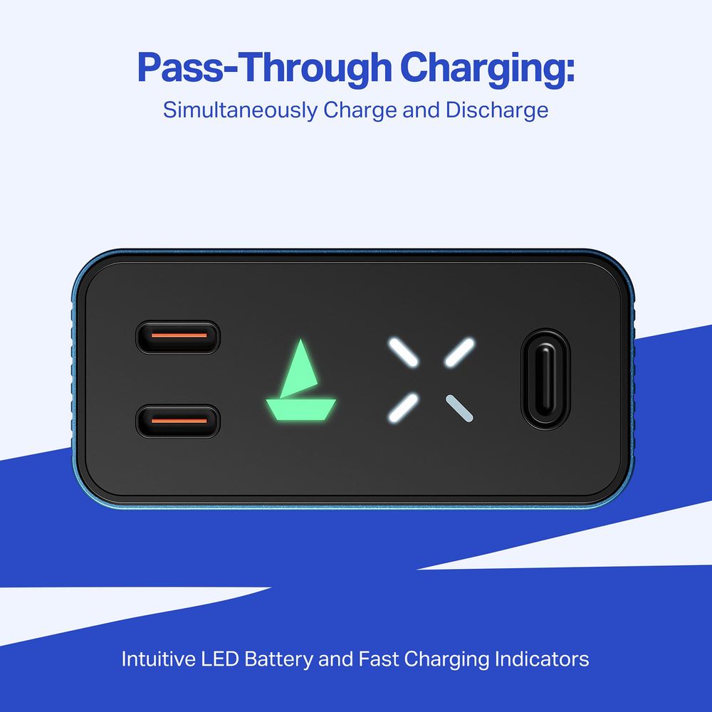 20000 mAh 65W Fast Charging Power Bank (2 Type C Ports, LED Indicator, Navy Blue) - Image 5