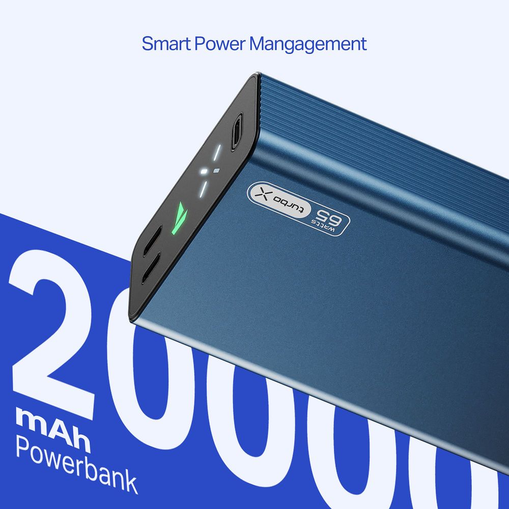 20000 mAh 65W Fast Charging Power Bank (2 Type C Ports, LED Indicator, Navy Blue) - Image 6