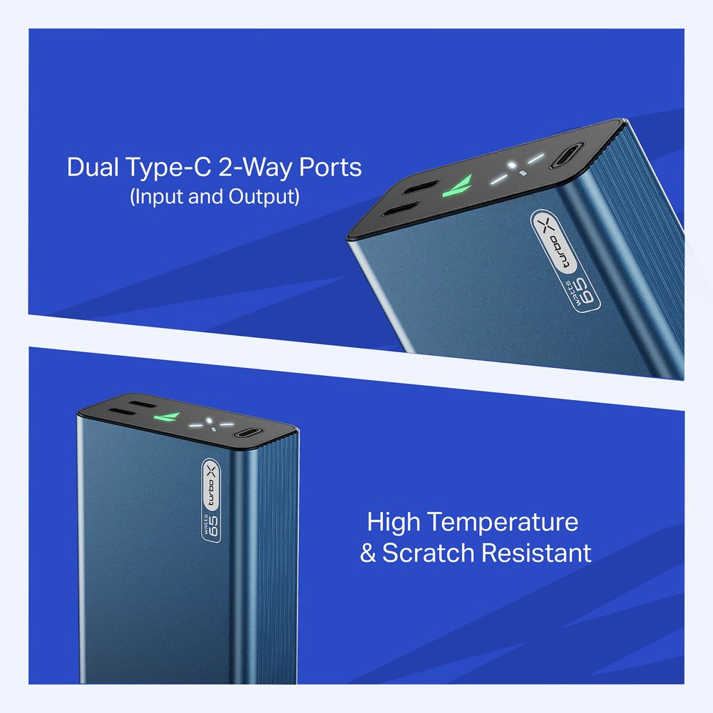 20000 mAh 65W Fast Charging Power Bank (2 Type C Ports, LED Indicator, Navy Blue) - Image 9
