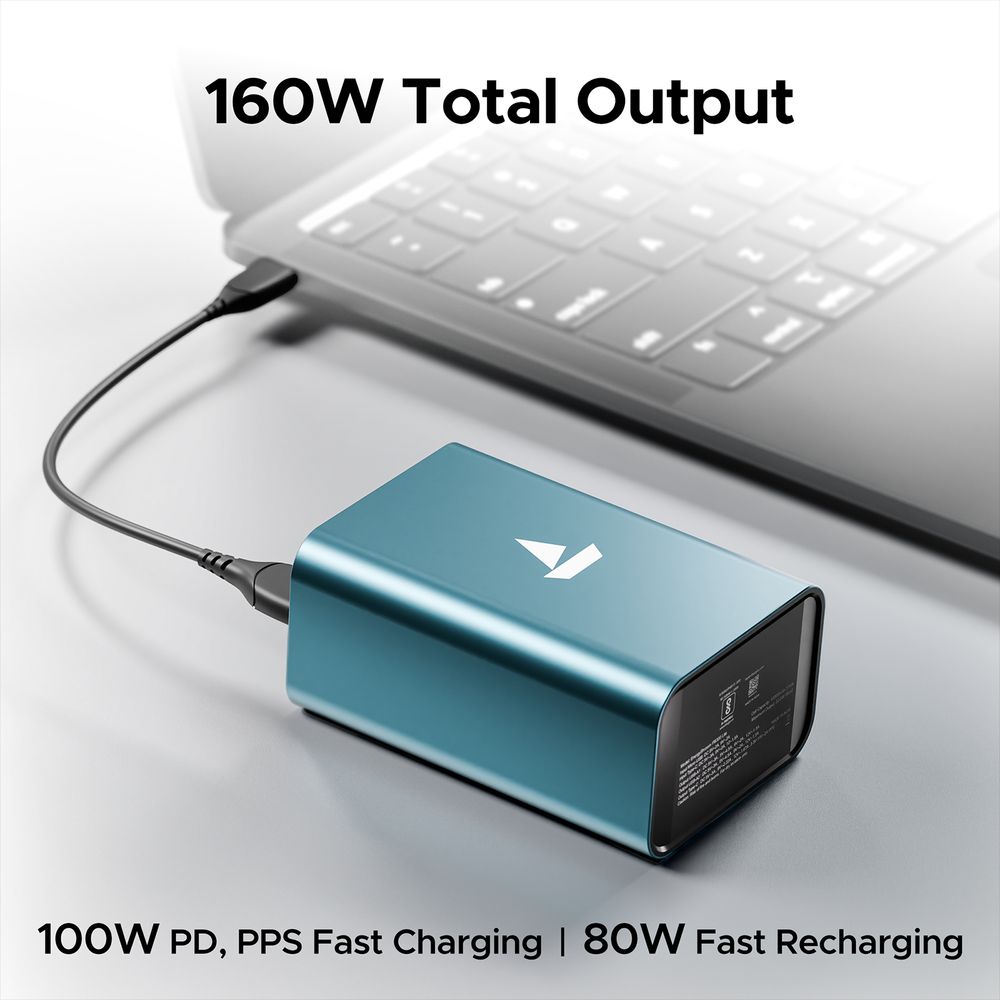 27000 mAh 160W Fast Charging Power Bank (2 Type C, 2 Type A Ports, Sleek Aluminium Casing, Scratch Resistant, Gunmetal) - Image 5