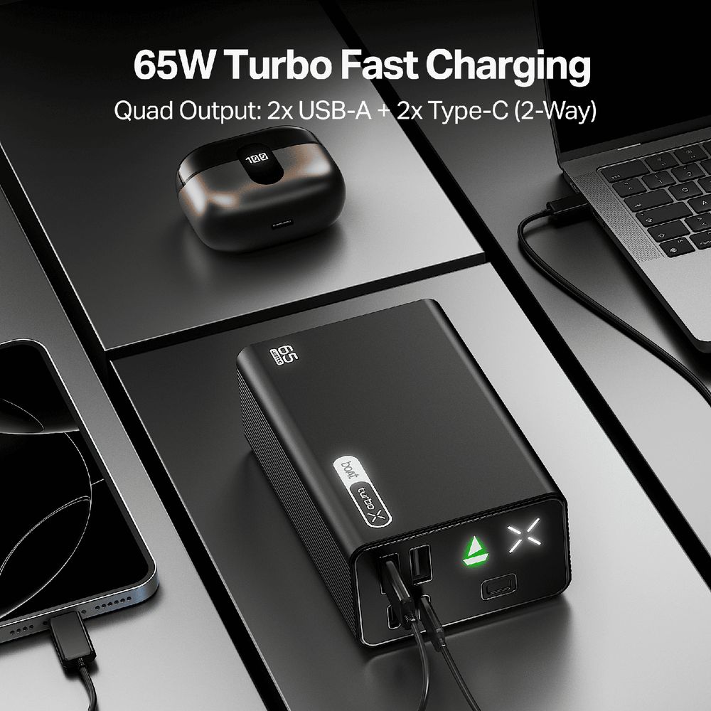 30000 mAh 65W Fast Charging Power Bank (2 Type A, 2 Type C Ports, LED Indicator, Onyx Black) - Image 7