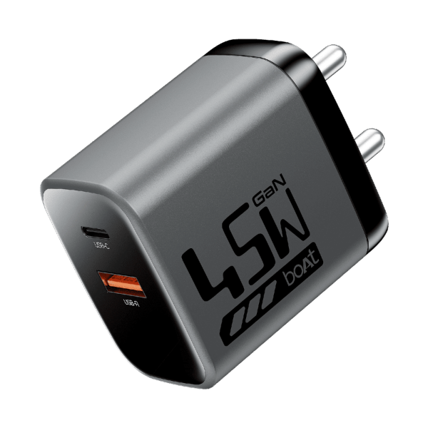 45W Type A & Type C 2-Port Fast Charger (Adapter Only, 12-Layer Smart IC Protection, Ash Grey)