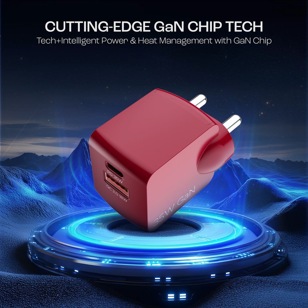 35W Type A & Type C 2-Port Fast Charger (Adapter Only, 12-Layer Smart IC Protection, Monarch Red) - Image 2