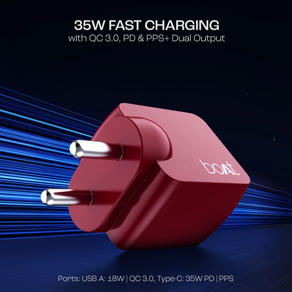 35W Type A & Type C 2-Port Fast Charger (Adapter Only, 12-Layer Smart IC Protection, Monarch Red) - Image 3