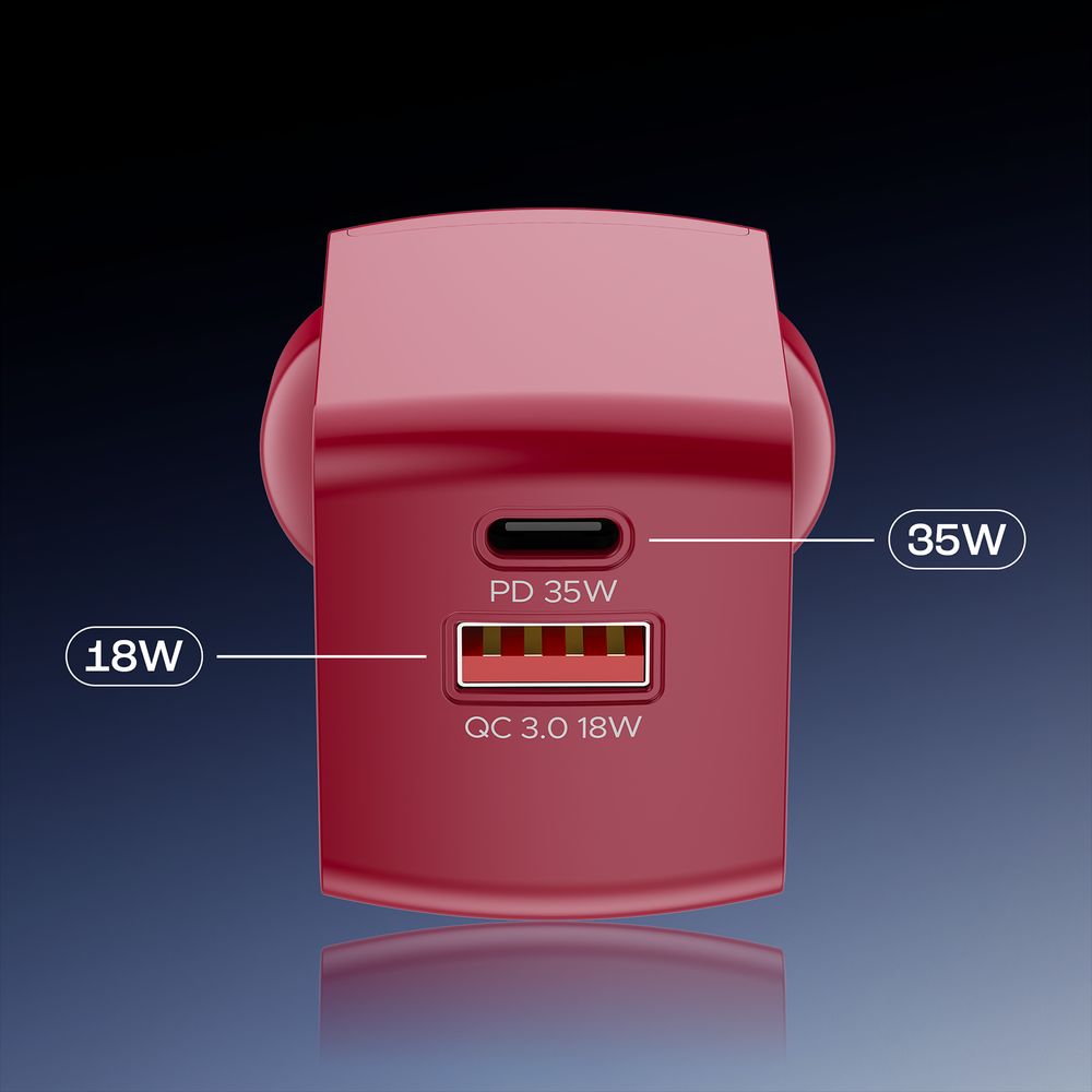 35W Type A & Type C 2-Port Fast Charger (Adapter Only, 12-Layer Smart IC Protection, Monarch Red) - Image 7